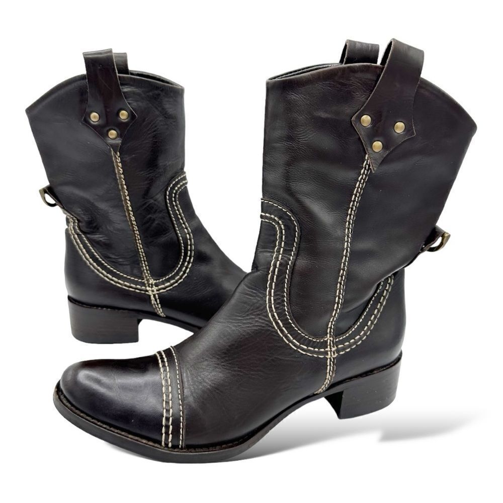 Tentazione Italian Brown Leather‎ Cap Toe Booties Sz EUR 35.5 US 5 - Picture 2 of 14